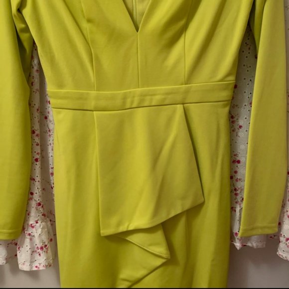 Lulu's Lime Long-sleeve Bodycon Dress w/ Ruffle- S - Picture 4 of 5